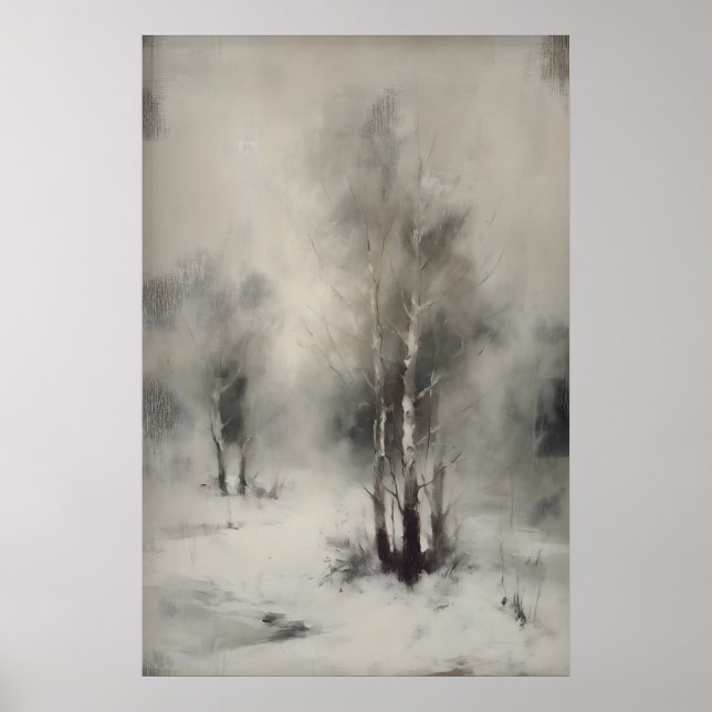 Poster Árvores de Bétula na Neve, Parede de Paisagem Flor (Frente)