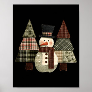 Poster Árvores de Boneco de Neve Remendo Xadrez Árvores R