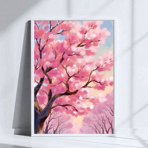 Poster Árvores de Cerejeira Pintura Artística Floral Rosa