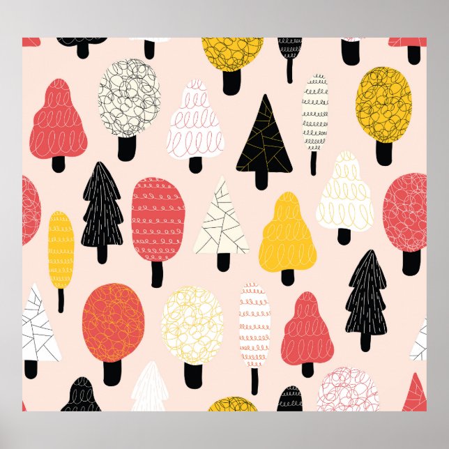 Poster Árvores de Doodle: Vintage, Natureza Abstrato. (Frente)