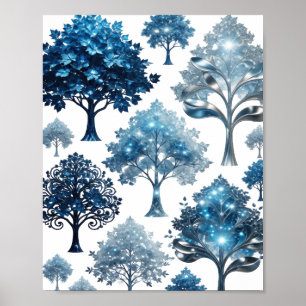 Poster Árvores de Gelo Azul Prata Frescas
