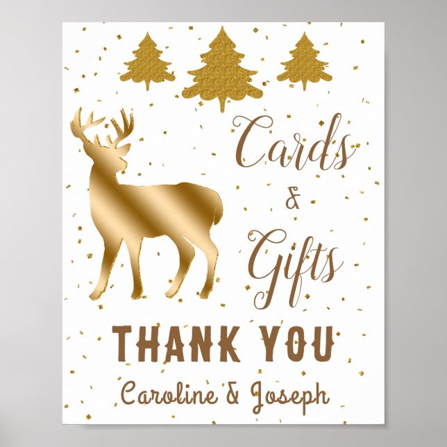 Poster Árvores de Natal Douradas Glitter Deer Buck Obriga (Frente)