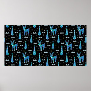 Poster Árvores de Natal, flocos de neve de renas. Ilhus 