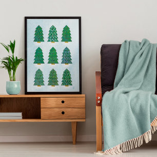 Poster Árvores de Natal Geométricas Nórdicas Escandinavas
