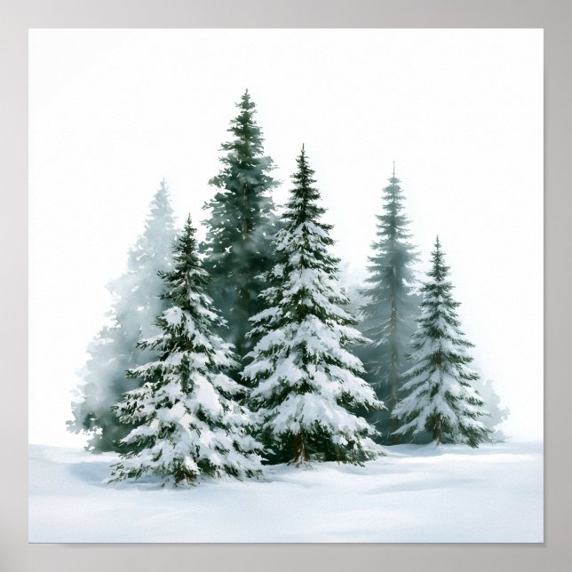 Poster Árvores de Pinheiro de Inverno (Frente)