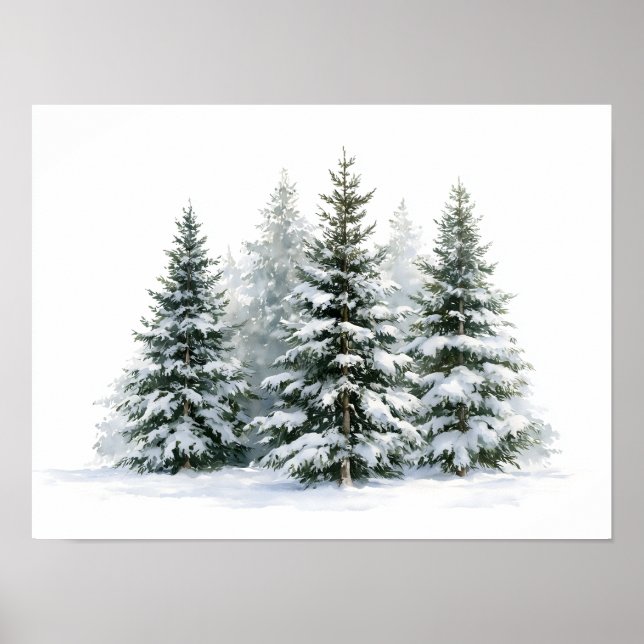 Poster Árvores de Pinheiro de Inverno (Frente)