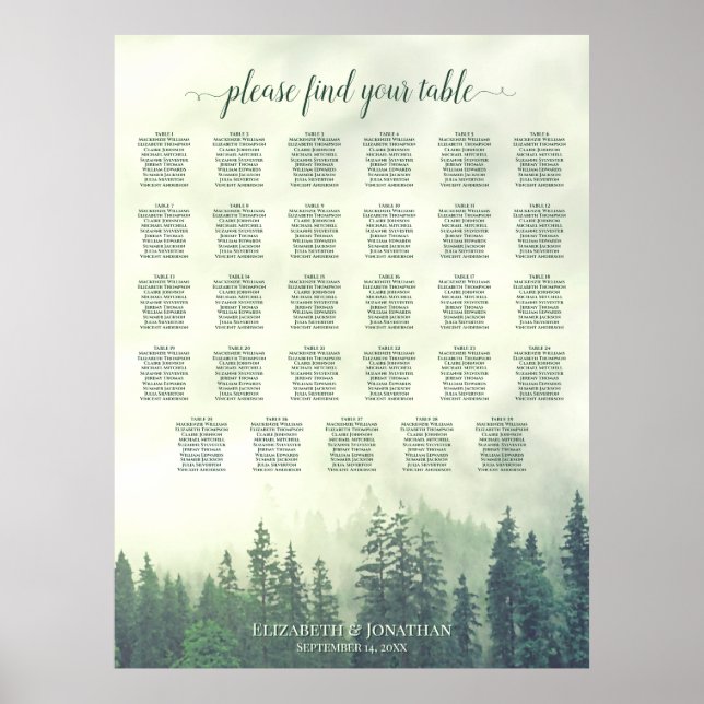 Poster Árvores de Pinheiro Verdes Gráfico de Assentos de  (Frente)