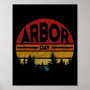 Poster Árvores de Plantas no Dia da Árvore Terra Retro Cl