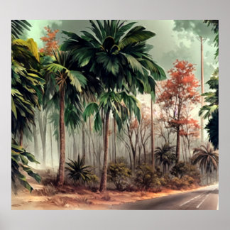 Poster Árvores de um lado da estrada