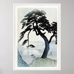 Pôster Árvores e cena Ukiyo-e do lago