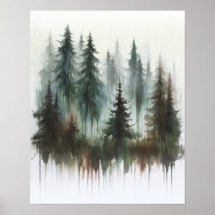 Poster Árvores em Aquarela Arte Rústica de Parede da Natu