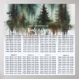 Poster Árvores em Aquarela Assento de Casamento Rústico S