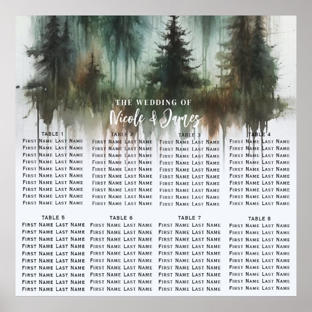 Poster Árvores em Aquarela Assento de Casamento Rústico S (Frente)