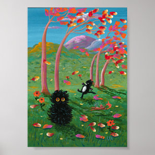 Poster Árvores engraçadas Creationarts do rato do gato