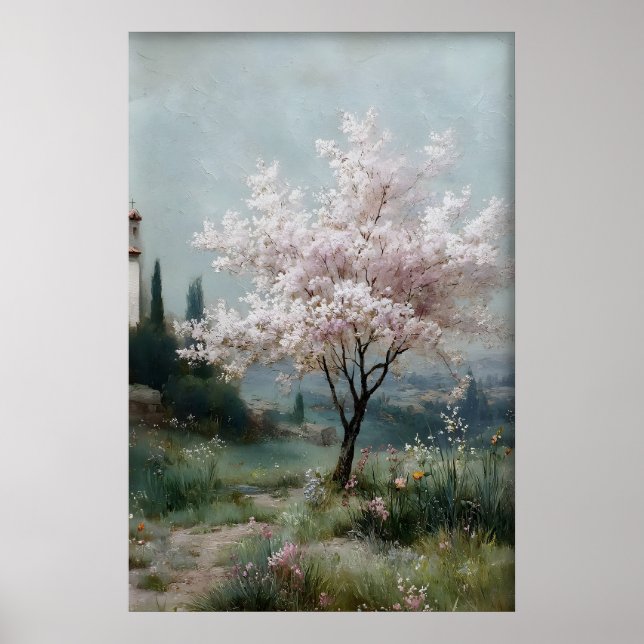 Poster Árvores Floridas Impressão, Campo de Primavera Ant (Frente)