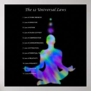 Poster As 12 Leis Universais - Silhueta de Yoga Colorida