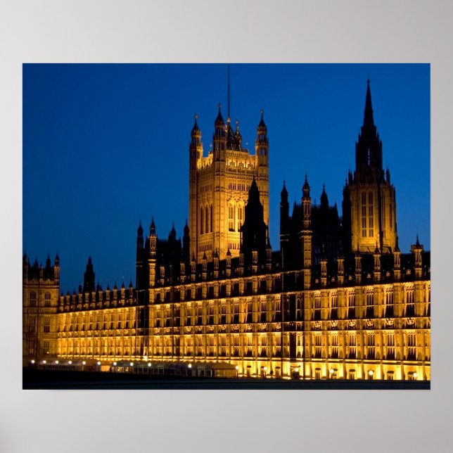 Poster As Casas do Parlamento à noite na cidade de (Frente)