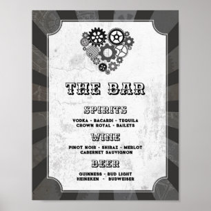Poster As Cogas do Coração de Casamento Steampunk do Bar