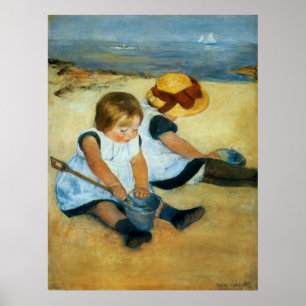 Pôster As crianças de Mary Cassatt na praia (1884)