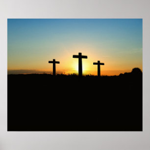 Pôster As cruzes da crucificação no por do sol