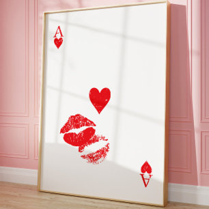 Poster Ás de Copas Beijo Carta de Baralho Parede