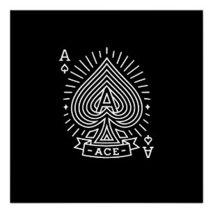 Pôster Ás de Espadas - Emblema Monoline Sunburst