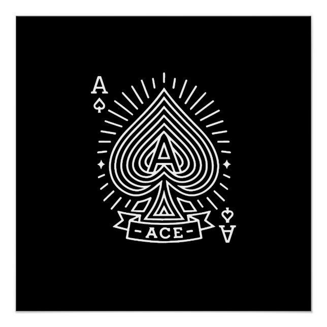 Pôster Ás de Espadas - Emblema Monoline Sunburst (Frente)