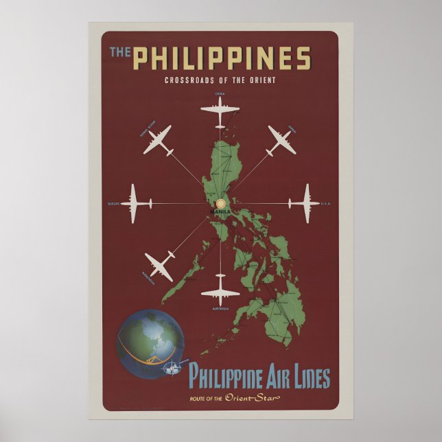 Poster As Filipinas Cruzamento do Oriente Década de 1950 (Frente)