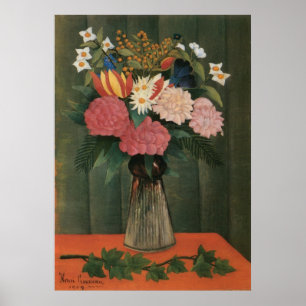 Pôster As flores de Henri Rousseau em um vaso (1909)