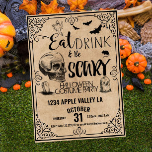 Poster as Halloween bebem bebida e fazem festa de fantasi