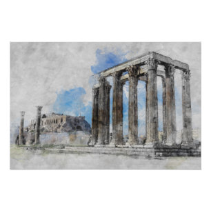 Pôster As ruínas do templo antigo Zeus, Atenas, Grécia