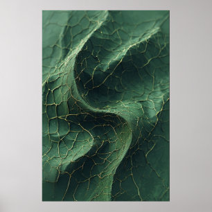 Poster As Veias Rachadas da Natureza: Uma Folha Verde Det