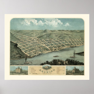 Pôster Asa vermelha, mapa panorâmico do manganês - 1868