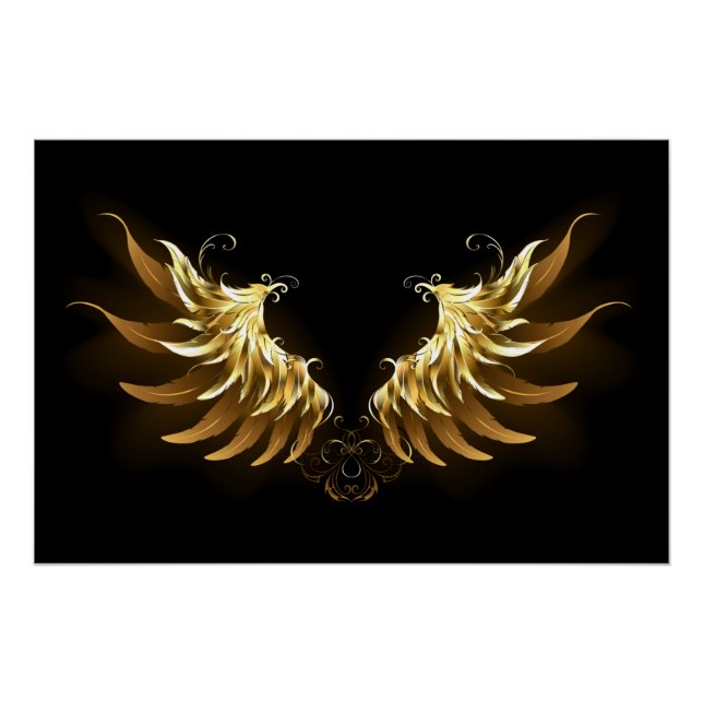 Pôster Asas de Anjo Douradas em fundo Preto (Frente)