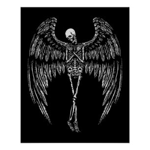 Pôster Asas de Anjo Esquelético em Preto e Branco