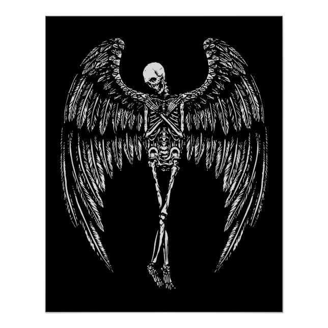 Pôster Asas de Anjo Esquelético em Preto e Branco (Frente)