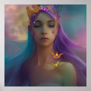Poster Asas de borboleta fantasia Menina roxo rosa azul-t