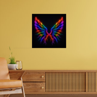 Poster Asas de Relâmpago Neon Vibrante na Parede de Espec