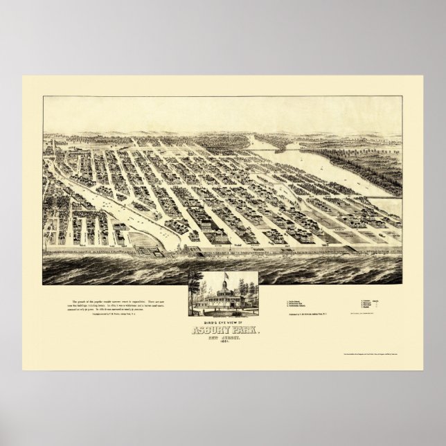 Poster Asbury Park, Mapa Panorâmico do NJ - 1897 (Frente)
