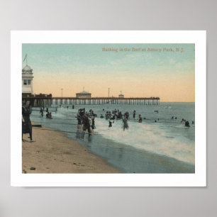 Poster Asbury Park NJ, Bathing no Surf 1912 Vintage