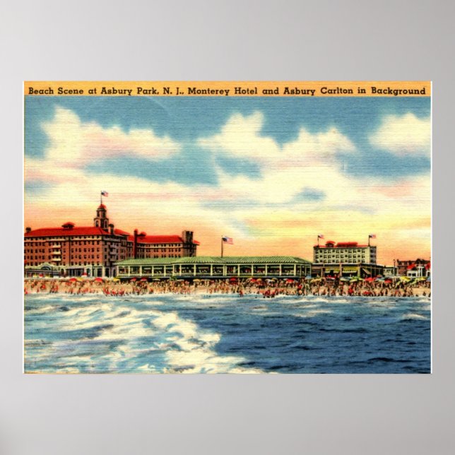 Poster Asbury Park NJ, Beach Scene, Vintage (Frente)