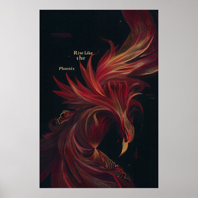 Poster Ascenda Como a Fênix Arte em Linhas Douradas (Frente)