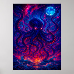 Poster Ascensão Cósmica Kraken da Fantasia Oceânica