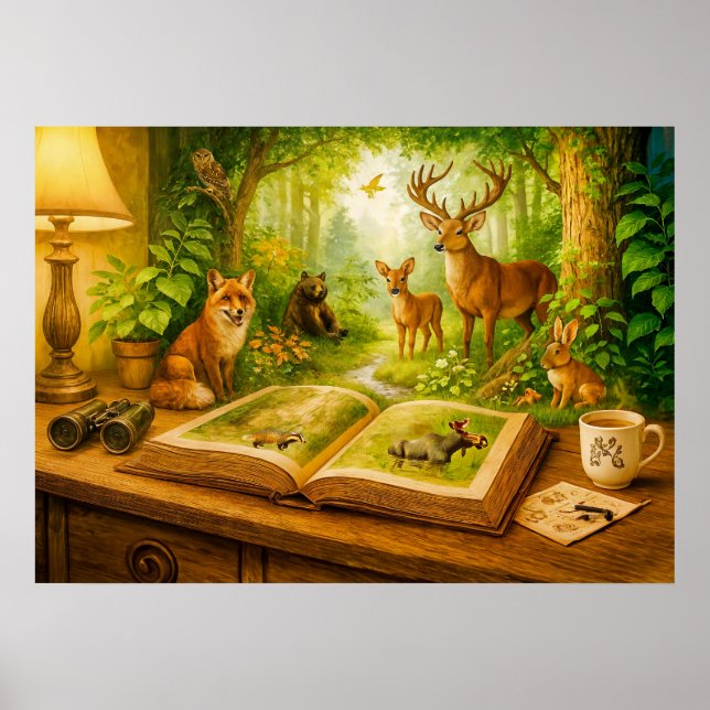 Poster Ascensão de animais florestais do livro aberto (Frente)