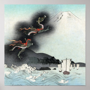 Poster Ascensão do Dragão Oceânico para Fuji HOKUSAI Ukiy