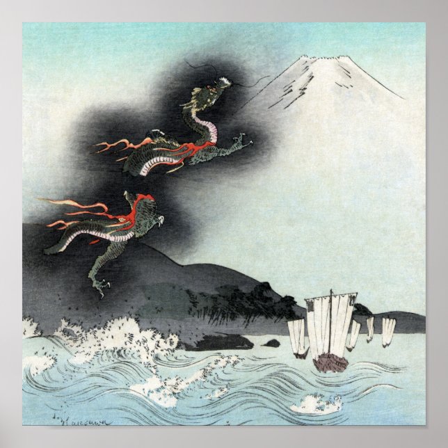 Poster Ascensão do Dragão Oceânico para Fuji HOKUSAI Ukiy (Frente)