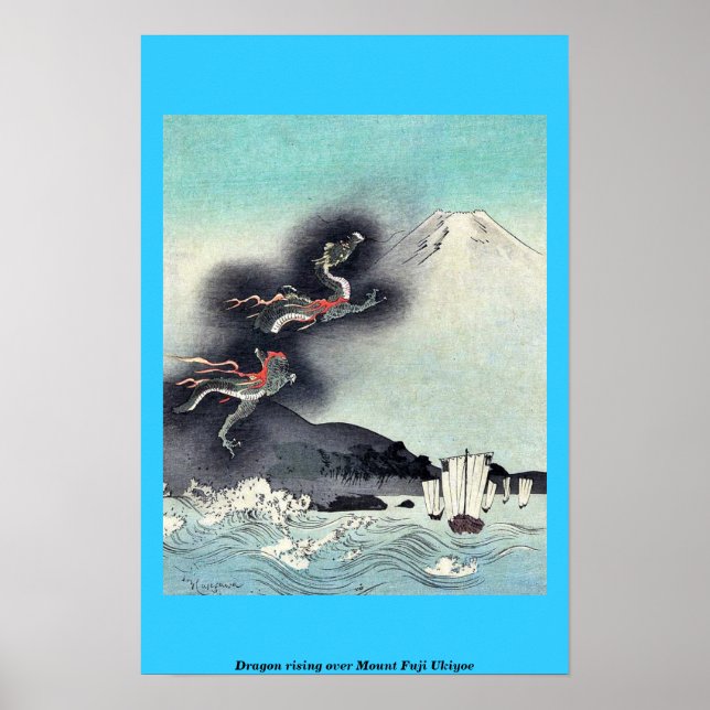 Poster Ascensão do dragão sobre o Monte Fuji Ukiyoe (Frente)