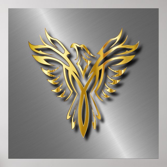 Pôster Ascensão Ouro Chamas Douradas Phoenix com Sombras (Frente)