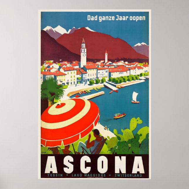 Poster Ascona Lake Maggiore Switzerland Vintage Travel (Frente)