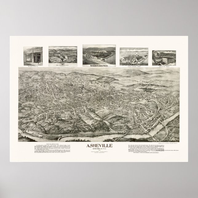 Poster Asheville, NC Panorâmica - 1912 (Frente)